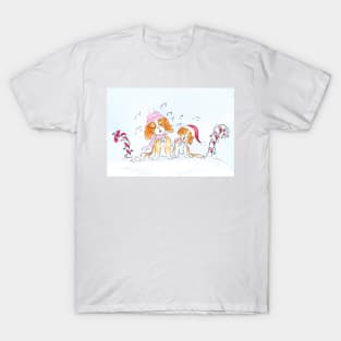 Watercolor of cute Cavalier  King Charles singing on Christmas Day T-Shirt